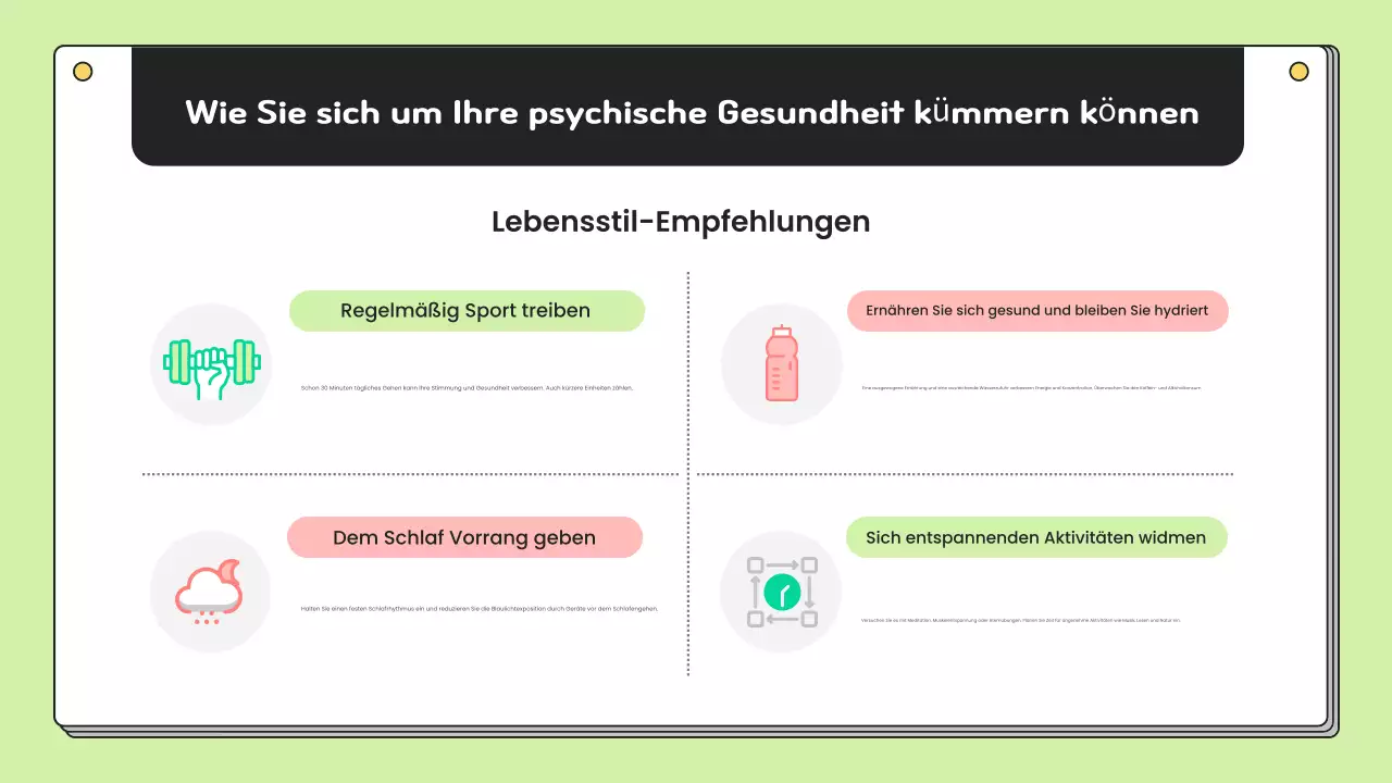 Einfaches Aufklärungsmaterial zur psychischen Gesundheit in Chartreuse und Weiß