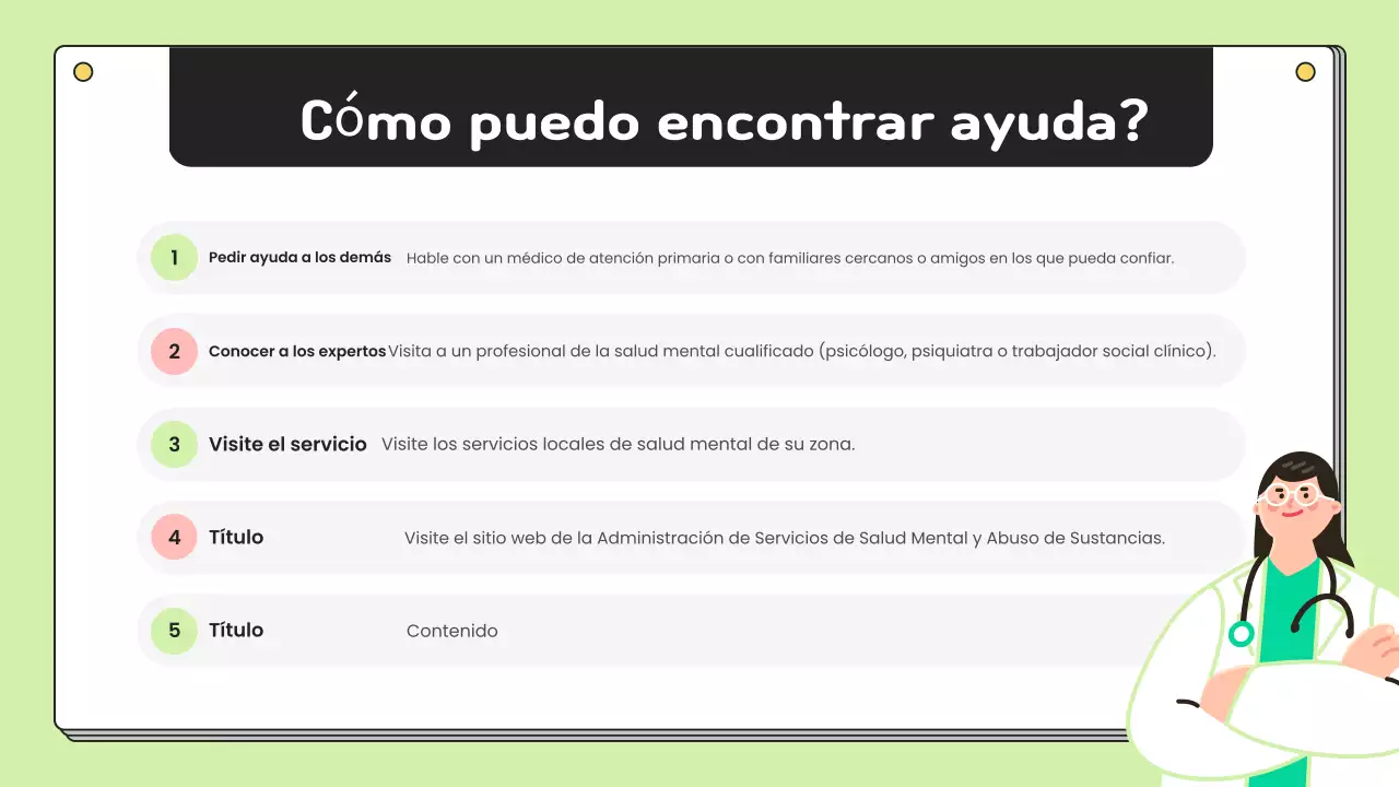 Materiales sencillos de educación para la prevención de la salud mental en chartreuse y blanco