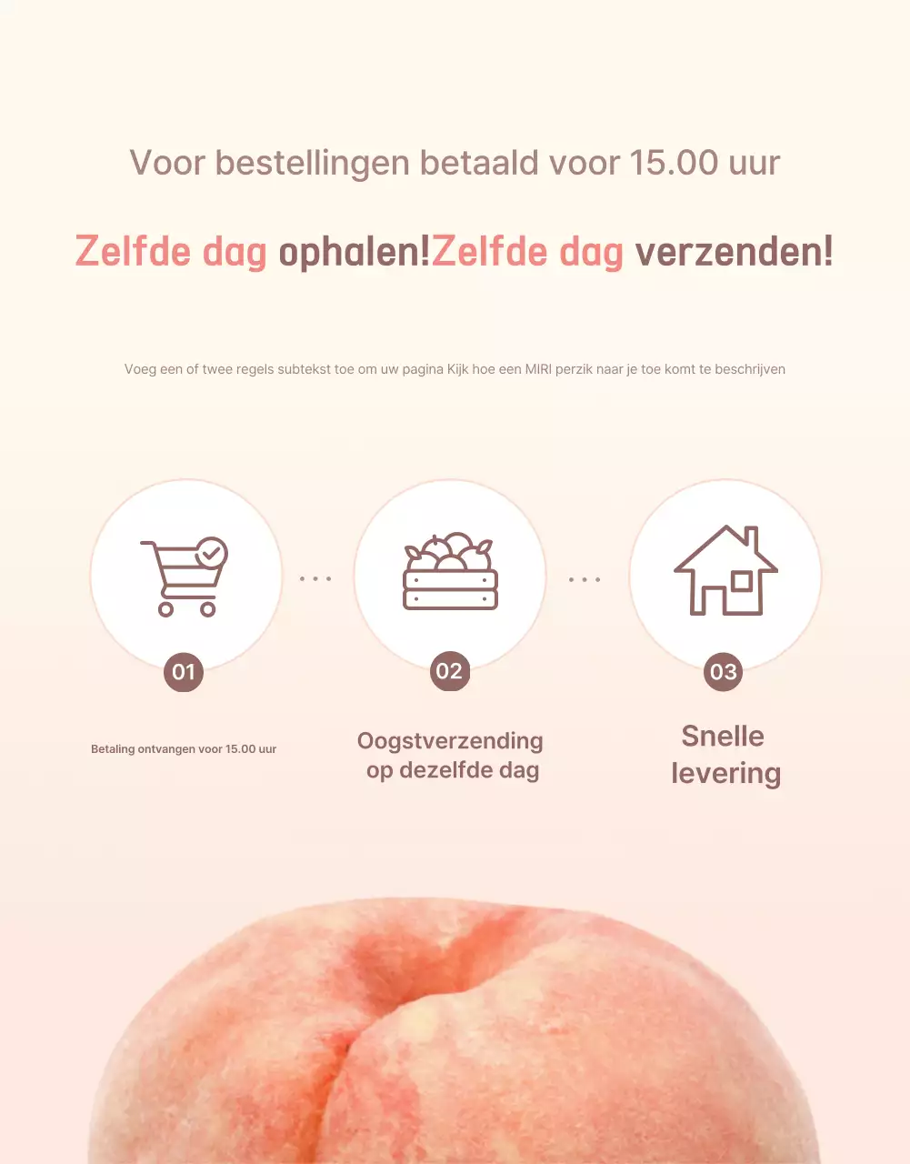 Promoot de gele en roze verse perzik met informatie en voorzorgsmaatregelen