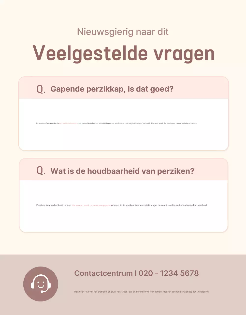 Promoot de gele en roze verse perzik met informatie en voorzorgsmaatregelen