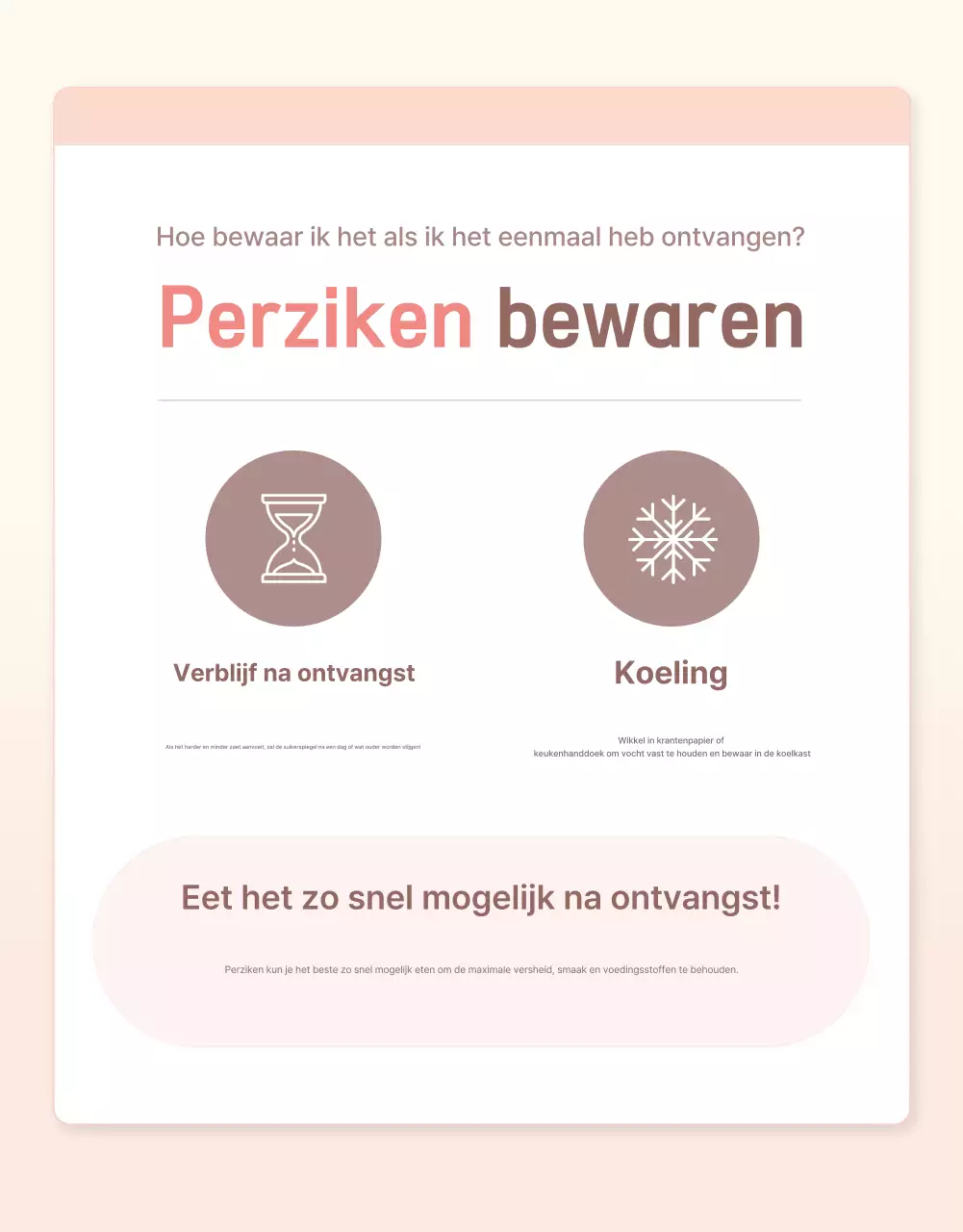 Promoot de gele en roze verse perzik met informatie en voorzorgsmaatregelen