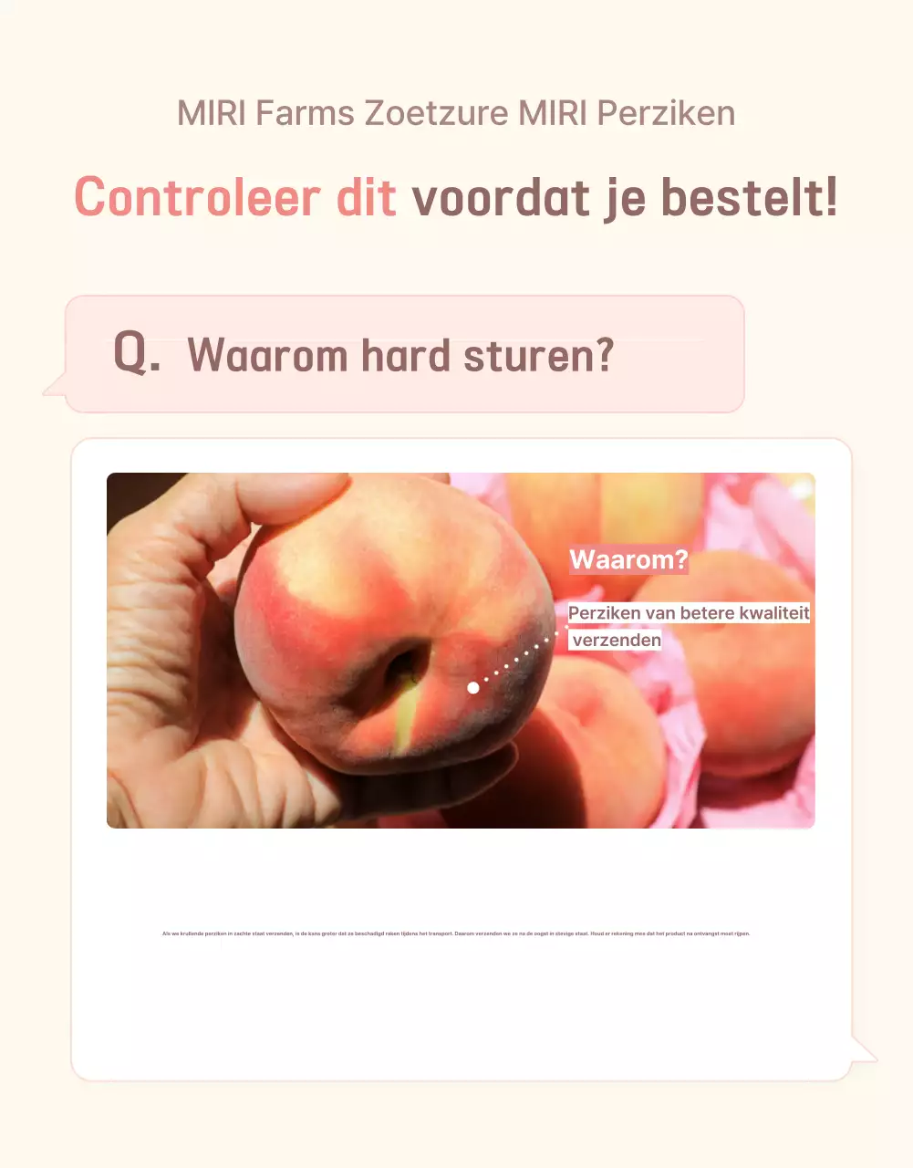 Promoot de gele en roze verse perzik met informatie en voorzorgsmaatregelen