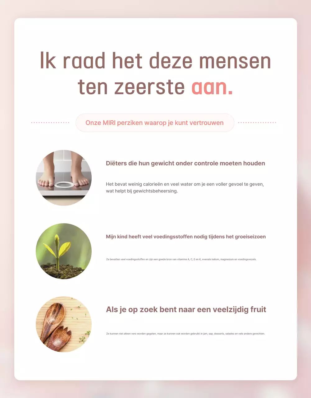 Promoot de verkoop van een verse perzikcontrolepost in geel en roze