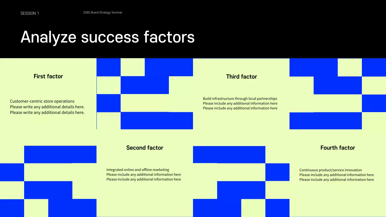 Apresentação que partilha exemplos de pequenas marcas que são tendência em azul e chartreuse