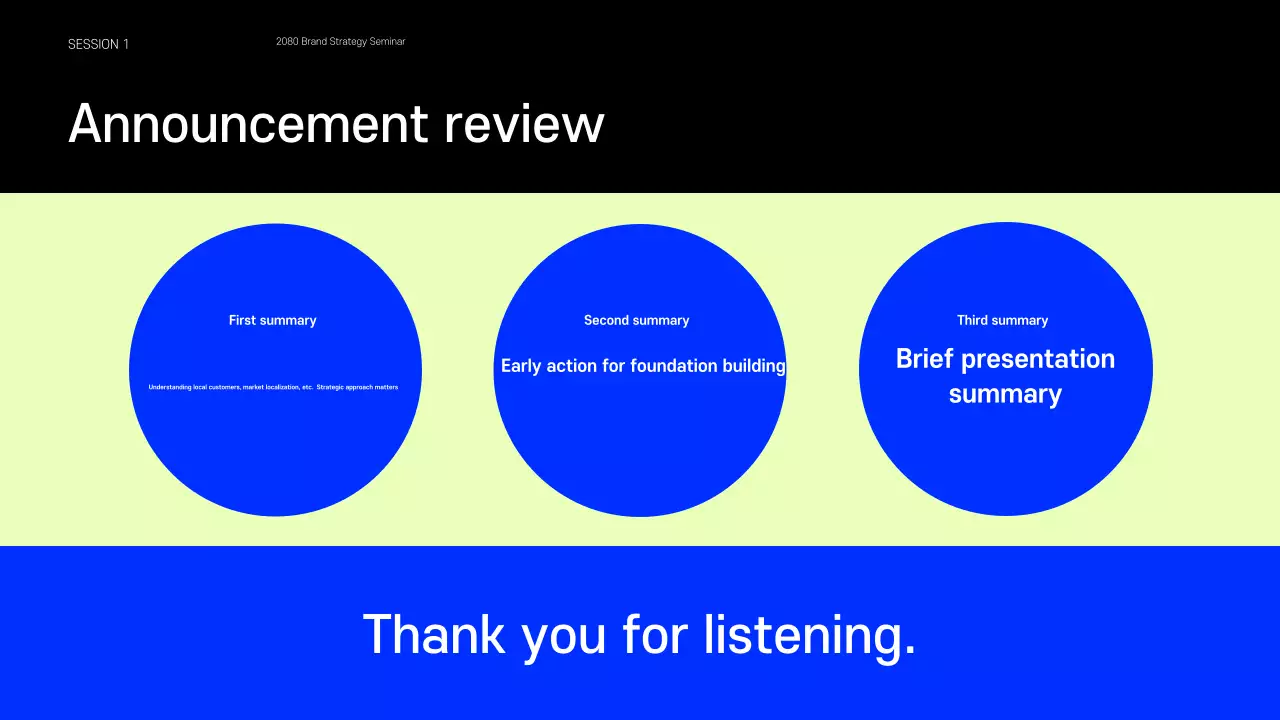 Apresentação que partilha exemplos de pequenas marcas que são tendência em azul e chartreuse