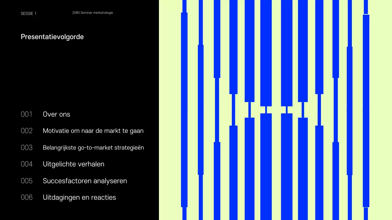 Presentatie met voorbeelden van kleine merken in blauw en chartreuse
