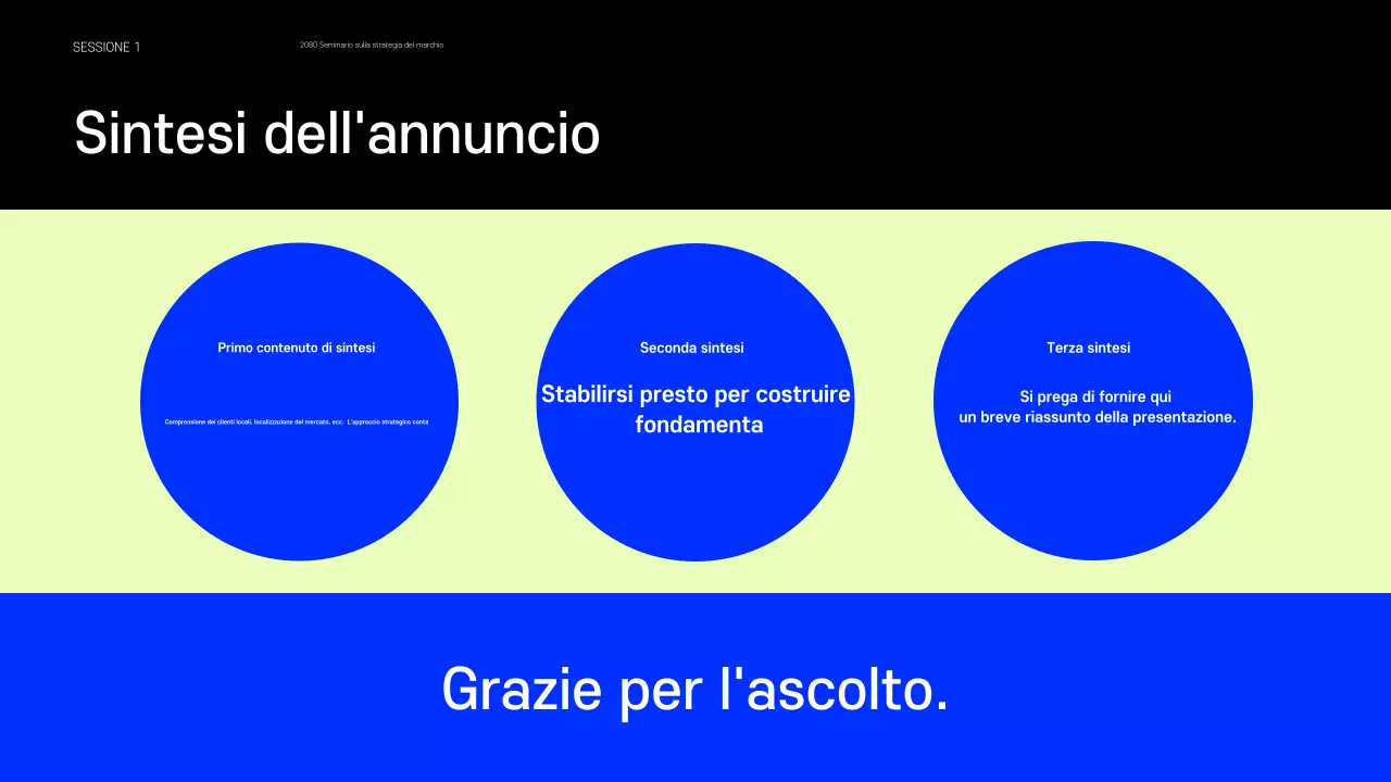 Presentazione che condivide esempi di piccoli marchi che fanno tendenza in blu e chartreuse