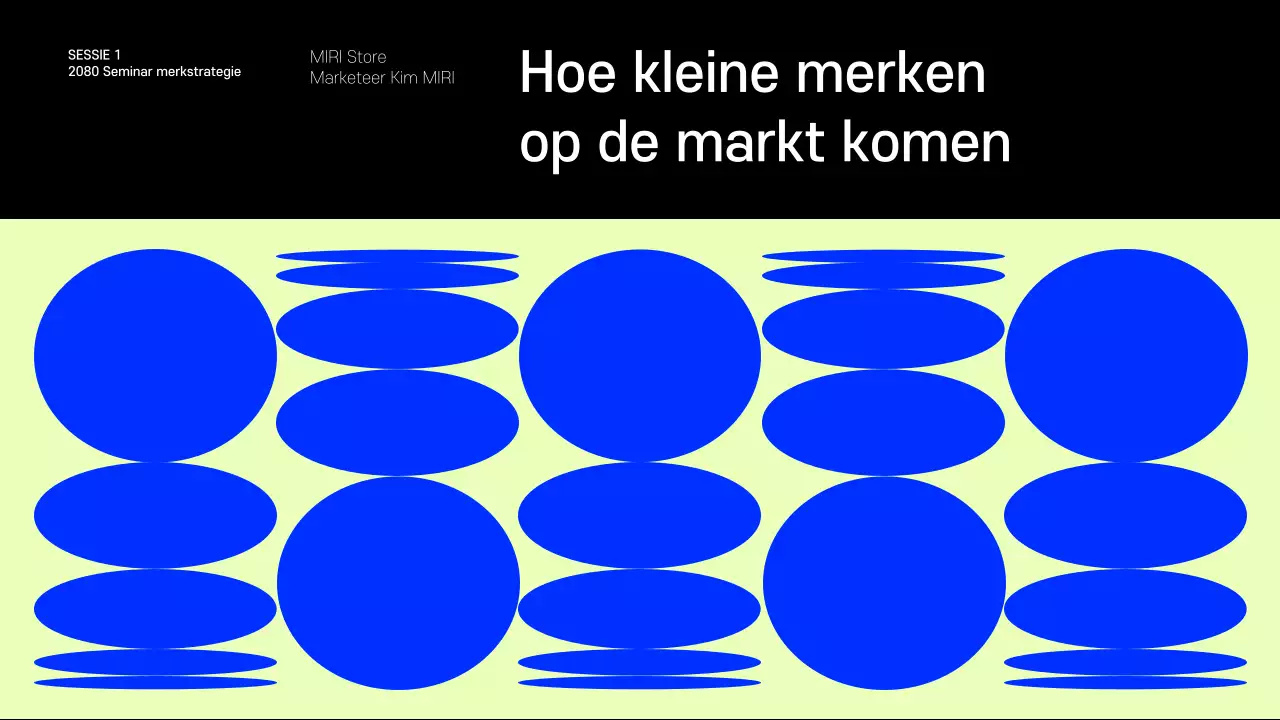 Presentatie met voorbeelden van kleine merken in blauw en chartreuse