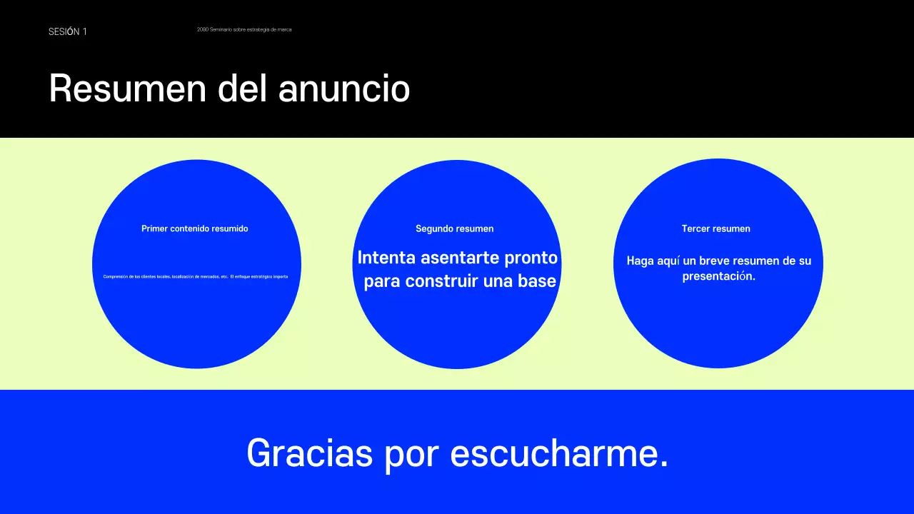 Presentación de ejemplos de pequeñas marcas que marcan tendencia en azul y chartreuse