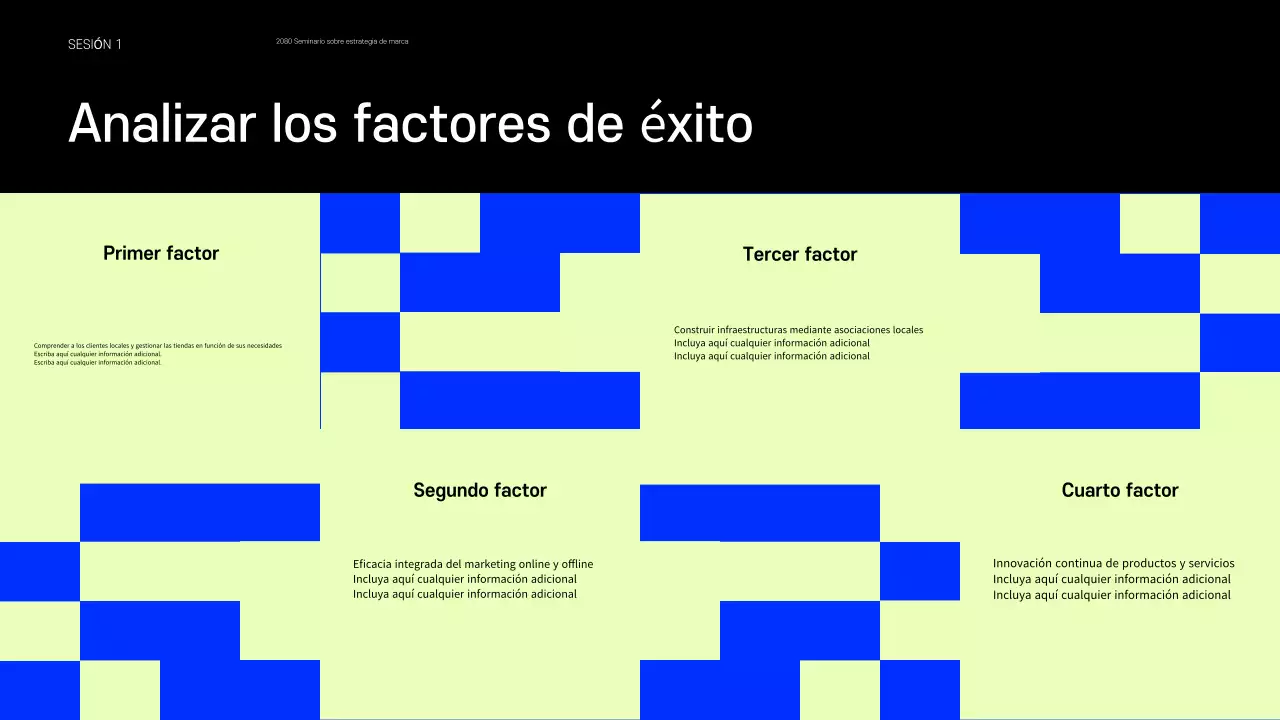 Presentación de ejemplos de pequeñas marcas que marcan tendencia en azul y chartreuse