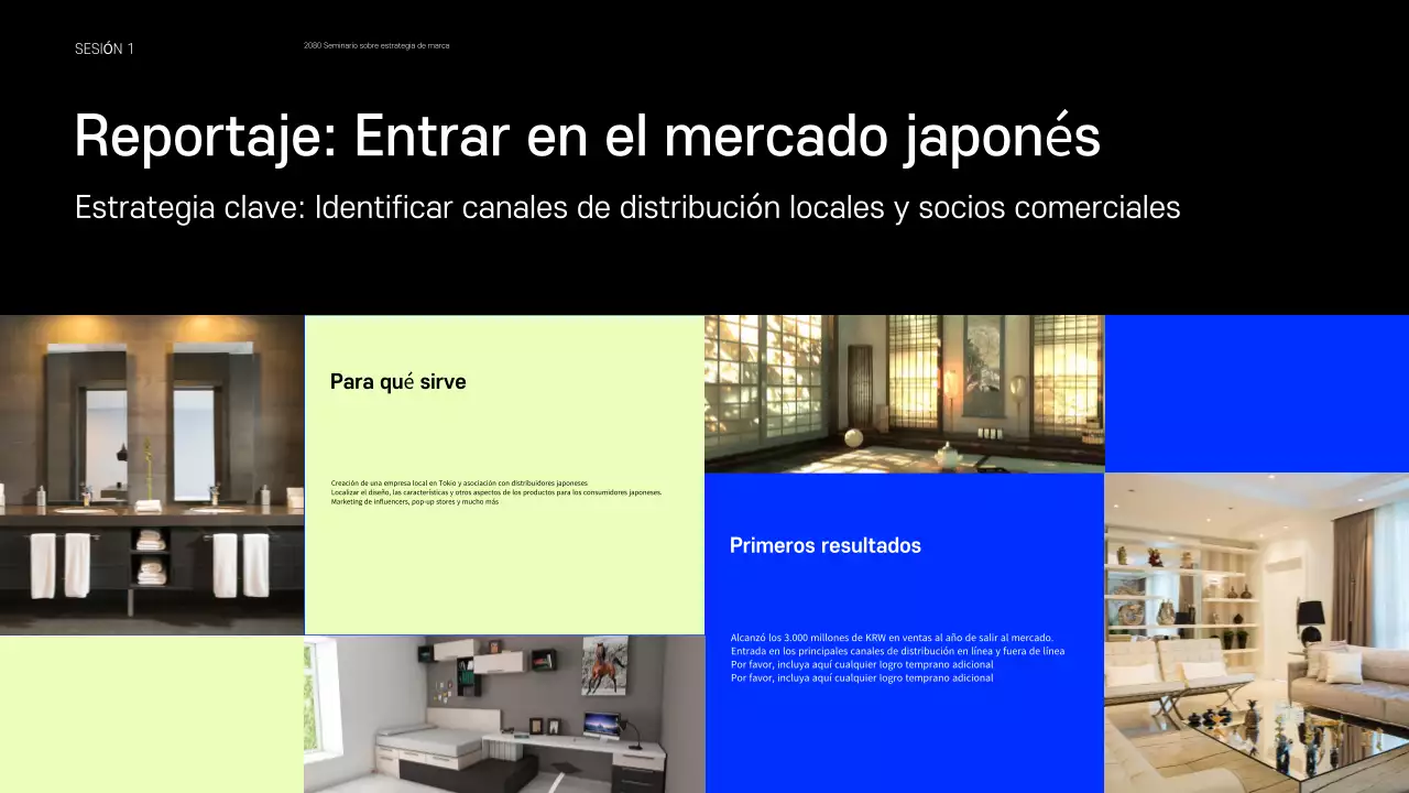 Presentación de ejemplos de pequeñas marcas que marcan tendencia en azul y chartreuse