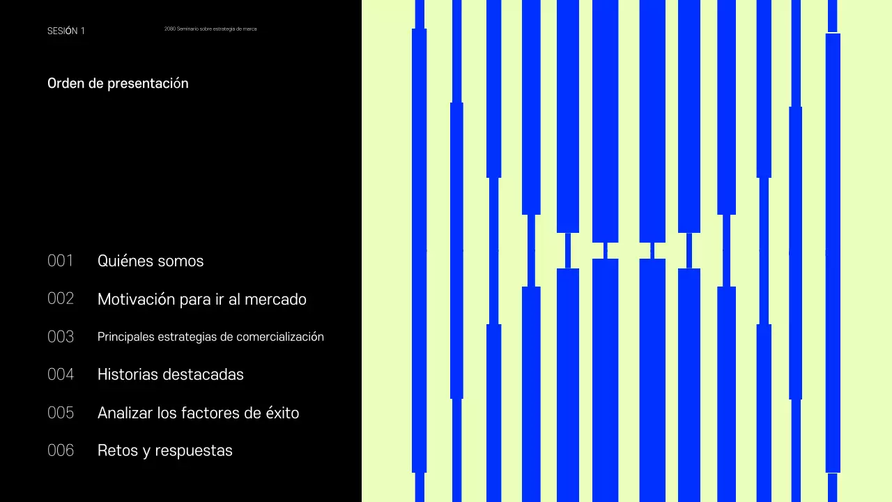 Presentación de ejemplos de pequeñas marcas que marcan tendencia en azul y chartreuse