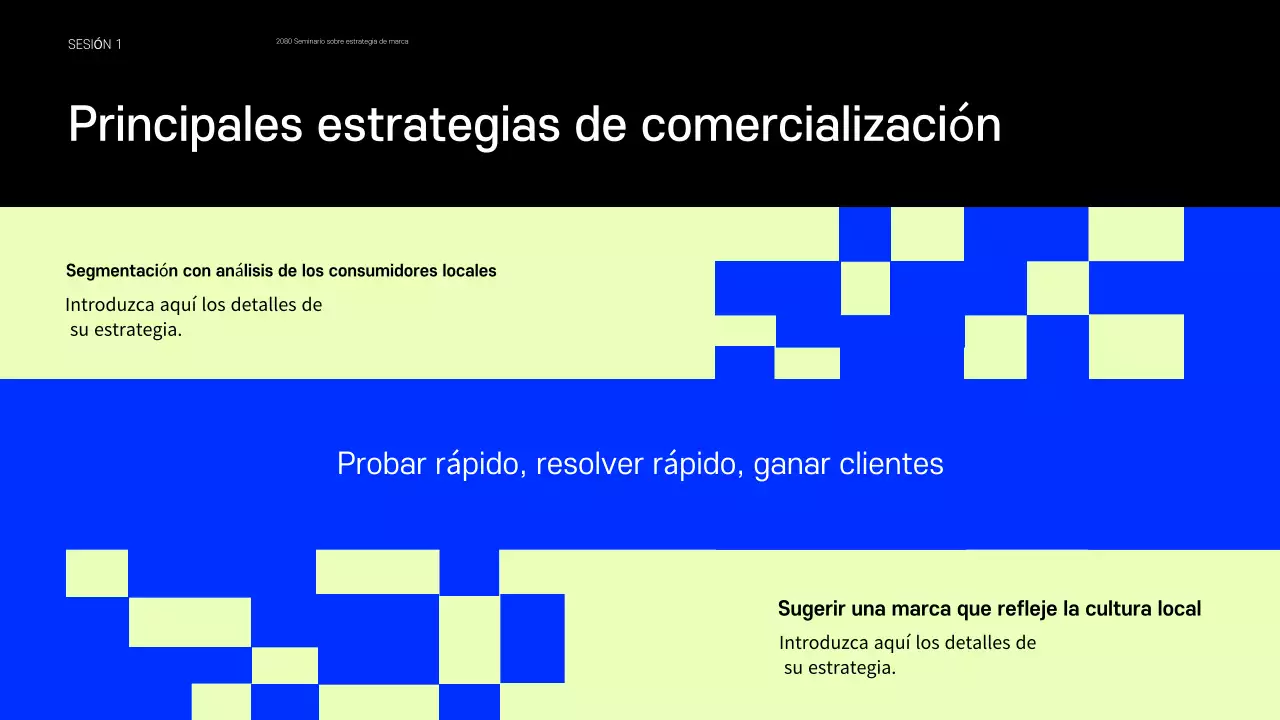 Presentación de ejemplos de pequeñas marcas que marcan tendencia en azul y chartreuse