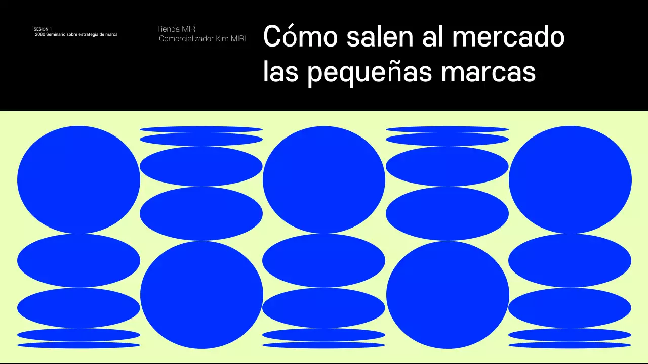 Presentación de ejemplos de pequeñas marcas que marcan tendencia en azul y chartreuse