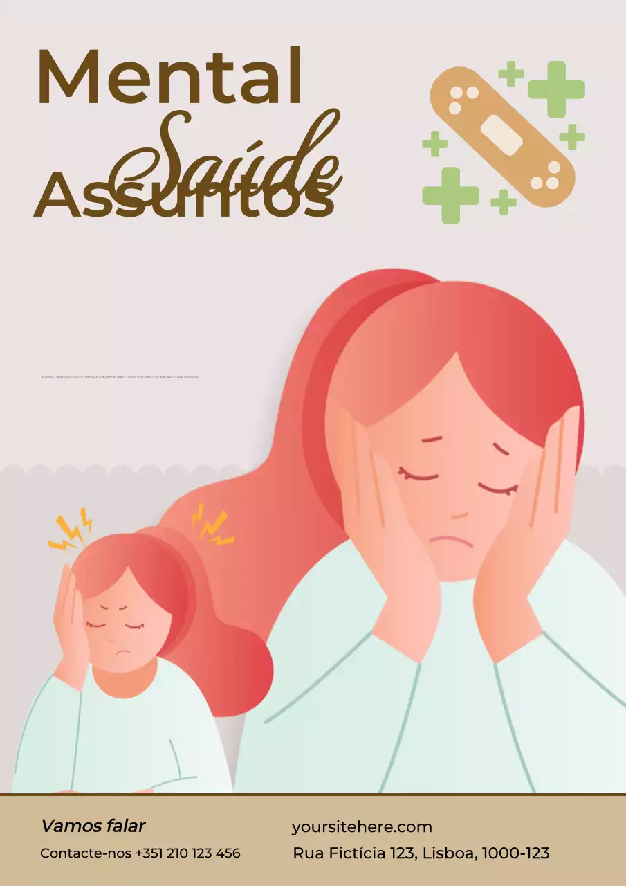 Anúncio de sensibilização para a saúde mental castanho e cor-de-rosa