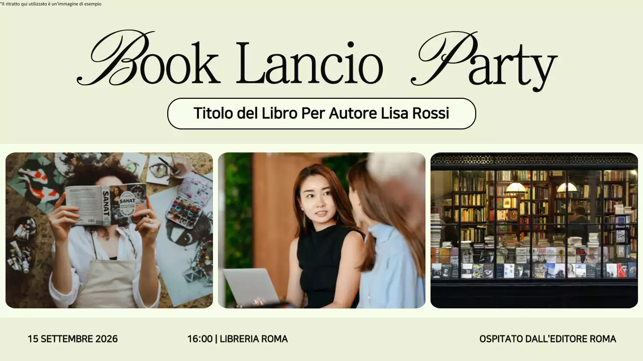 Pubblicità per il lancio di un libro minimalista in nero e beige