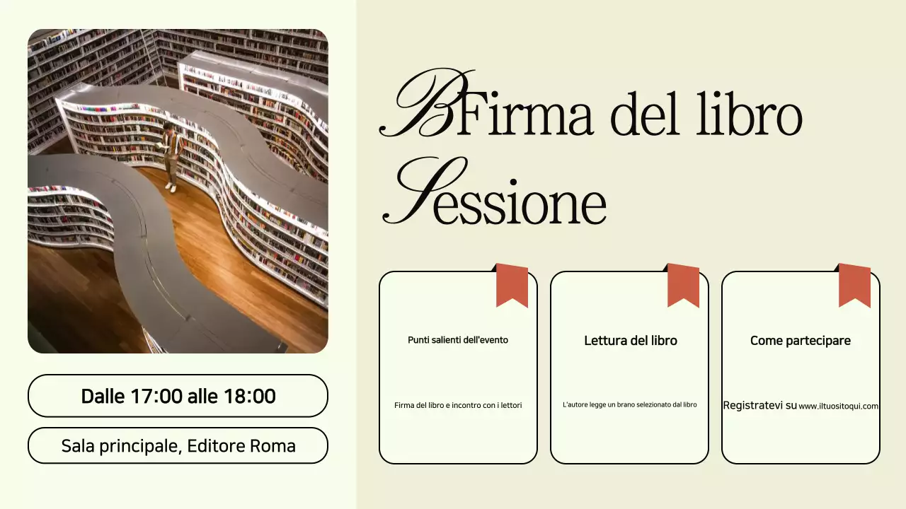 Pubblicità per il lancio di un libro minimalista in nero e beige