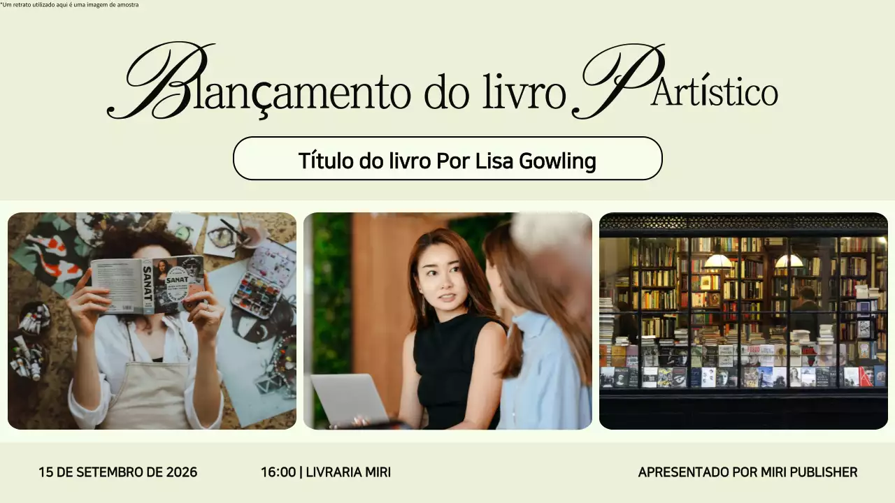 Anúncio da Festa de Lançamento do Livro Minimalista Preto e Bege