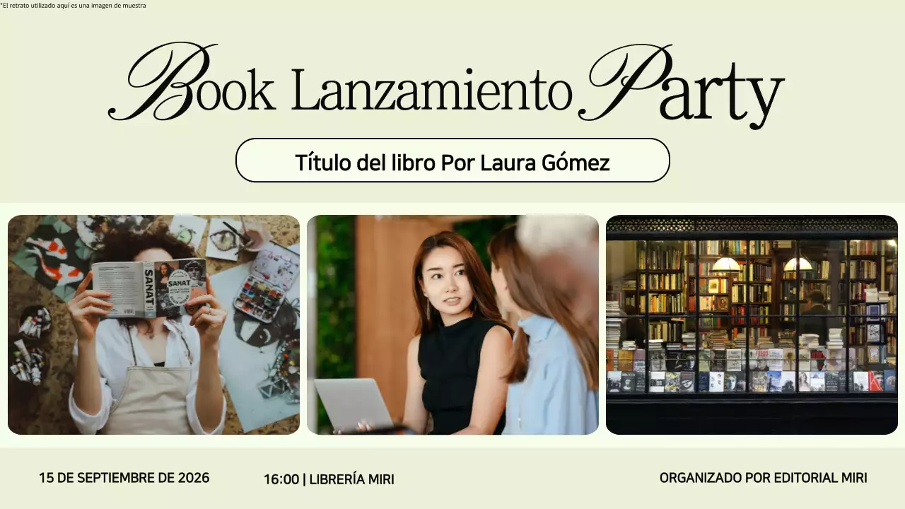 Anuncio de la fiesta de presentación del libro Minimalista en negro y beige