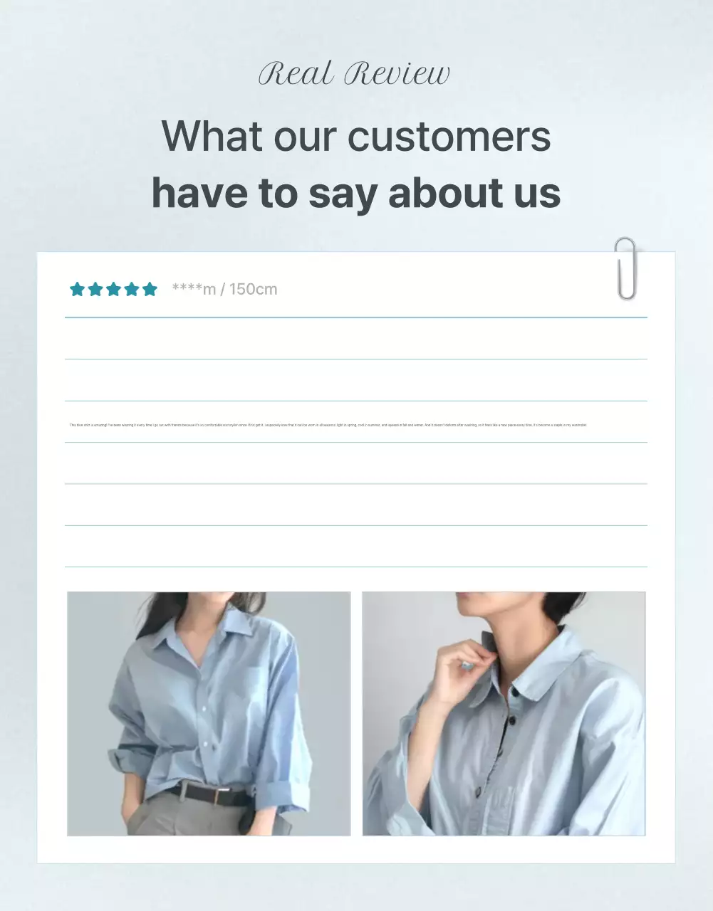 Mempromosikan acara ulasan mode minimalis dengan warna biru muda dan abu-abu