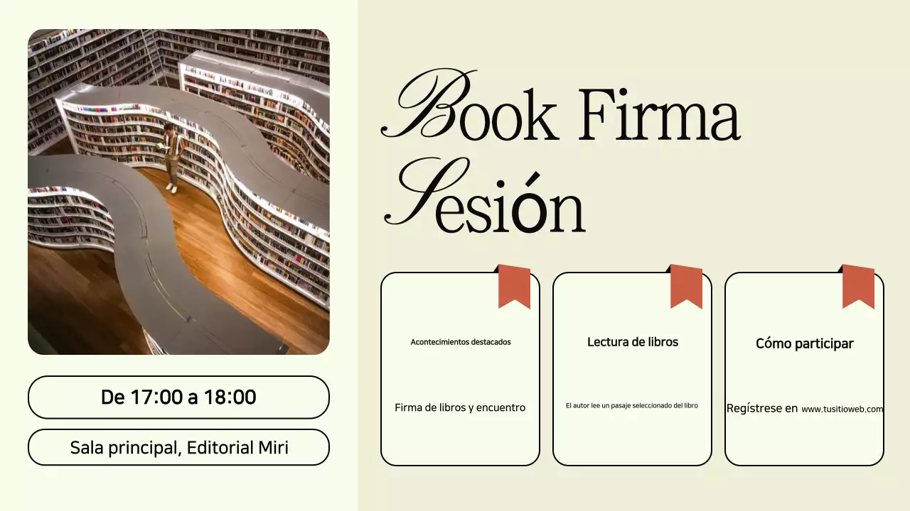 Anuncio de la fiesta de presentación del libro Minimalista en negro y beige