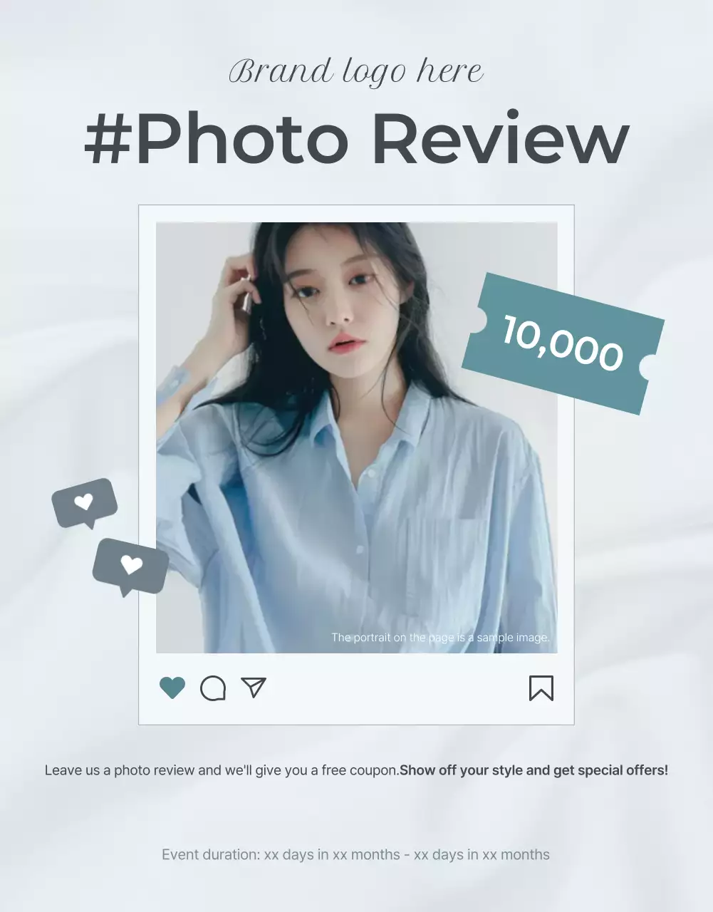 Mempromosikan acara ulasan mode minimalis dengan warna biru muda dan abu-abu