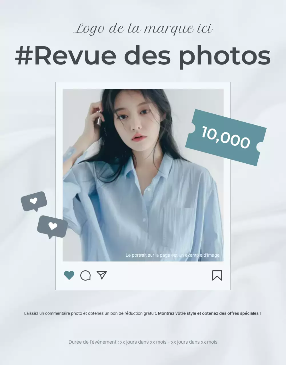 Promouvoir un événement de revue de mode minimaliste en bleu clair et gris