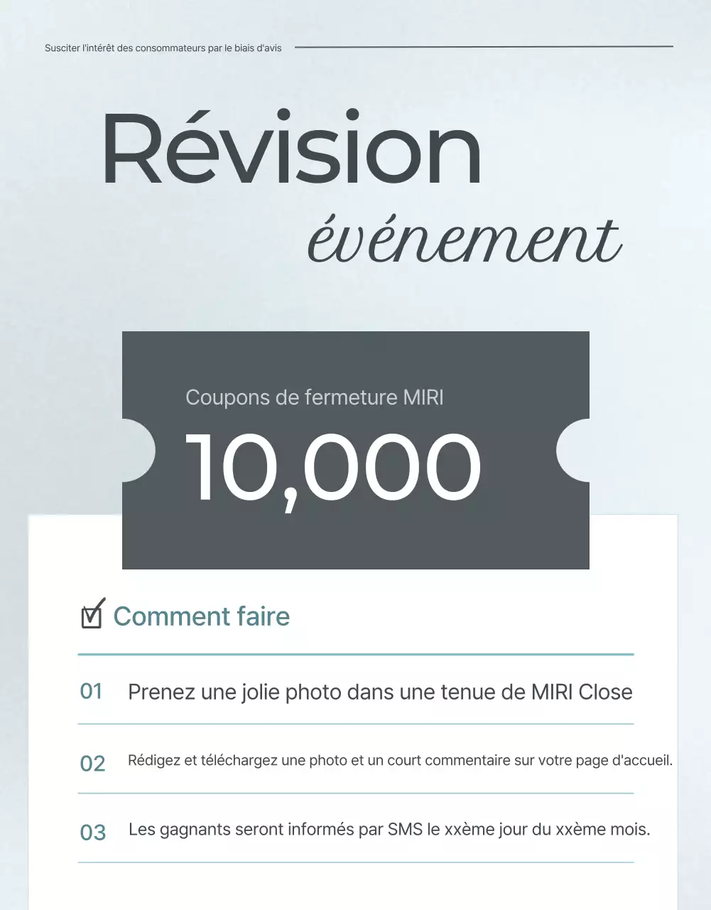 Promouvoir un événement de revue de mode minimaliste en bleu clair et gris