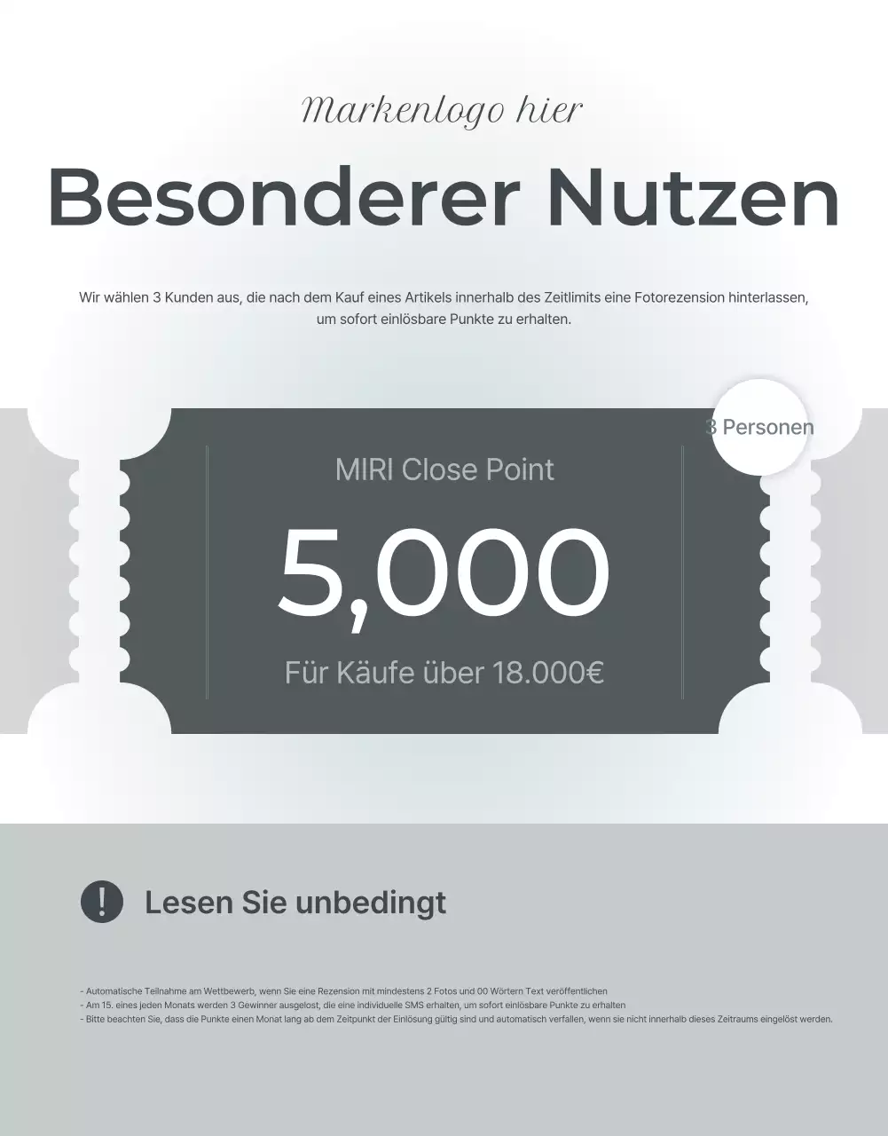 Werbung für eine minimalistische Moderevue in Hellblau und Grau