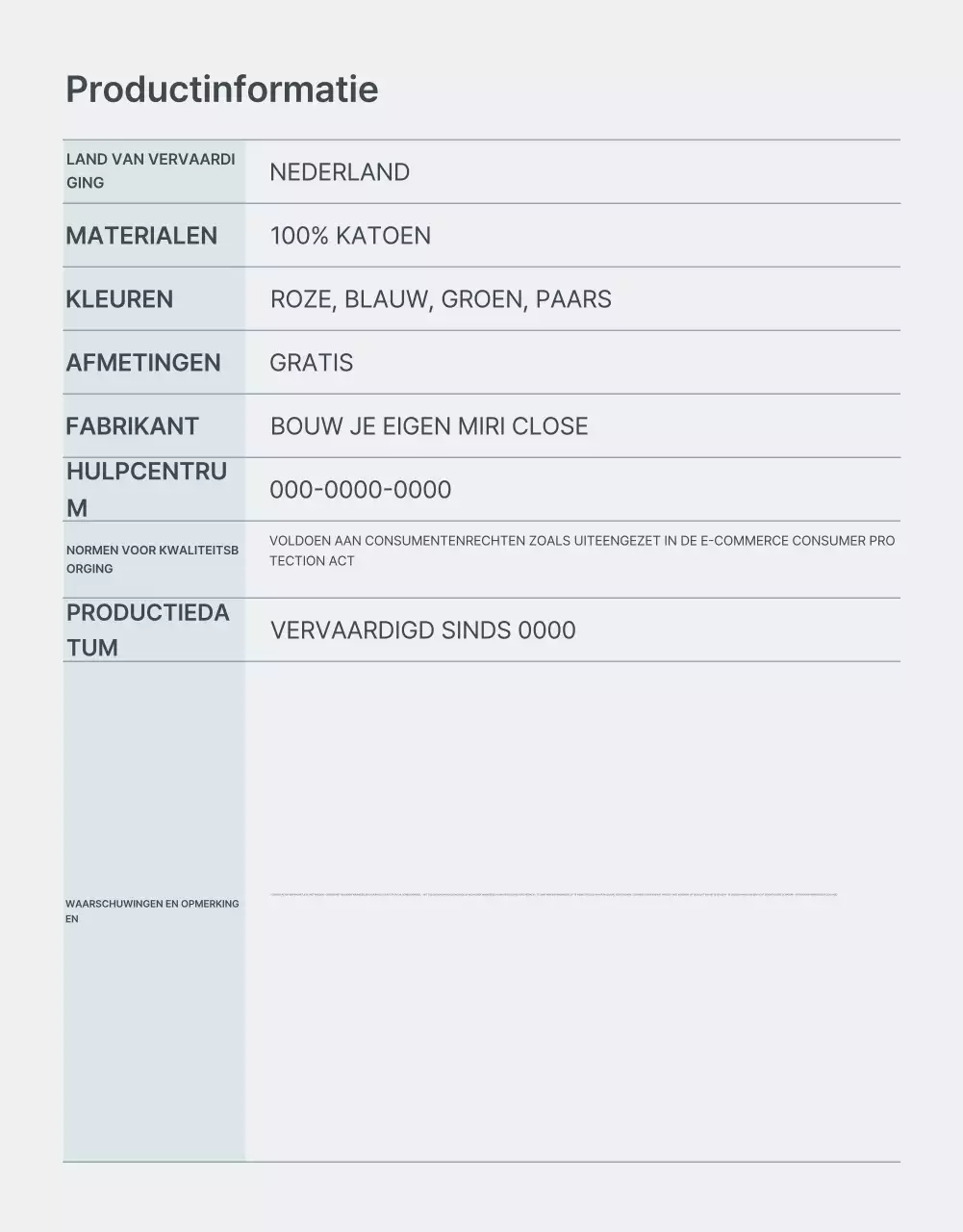 Bevorder lichtblauwe en grijze minimalistische modebegeleiding en voorzorgsmaatregelen