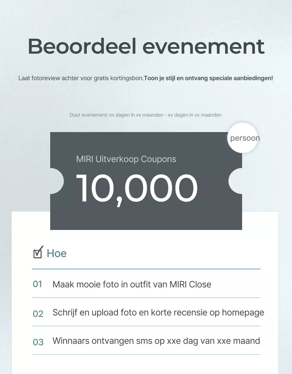 Promoot een minimalistisch mode-evenement in lichtblauw en grijs