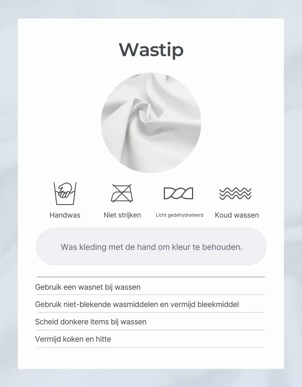 Bevorder lichtblauwe en grijze minimalistische modebegeleiding en voorzorgsmaatregelen