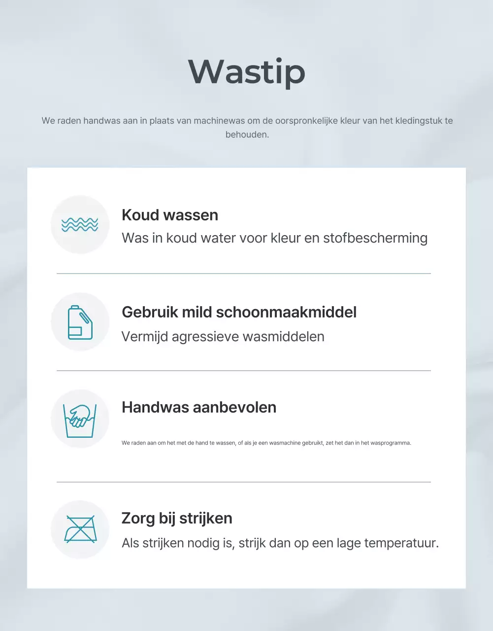 Bevorder lichtblauwe en grijze minimalistische modebegeleiding en voorzorgsmaatregelen