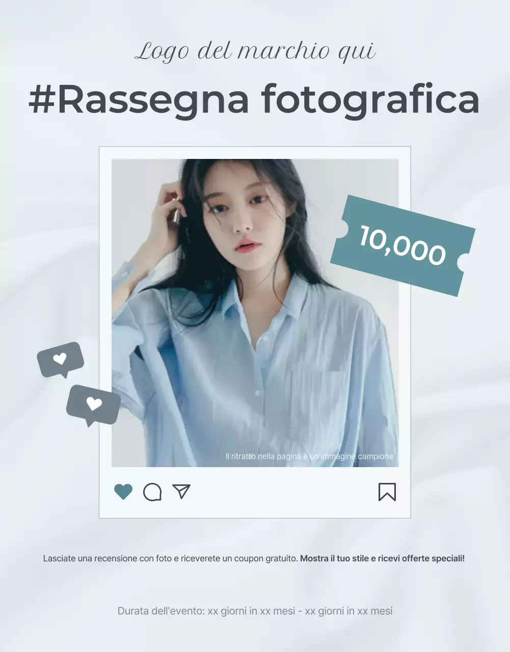 Promuovere un evento di rassegna di moda minimalista in azzurro e grigio