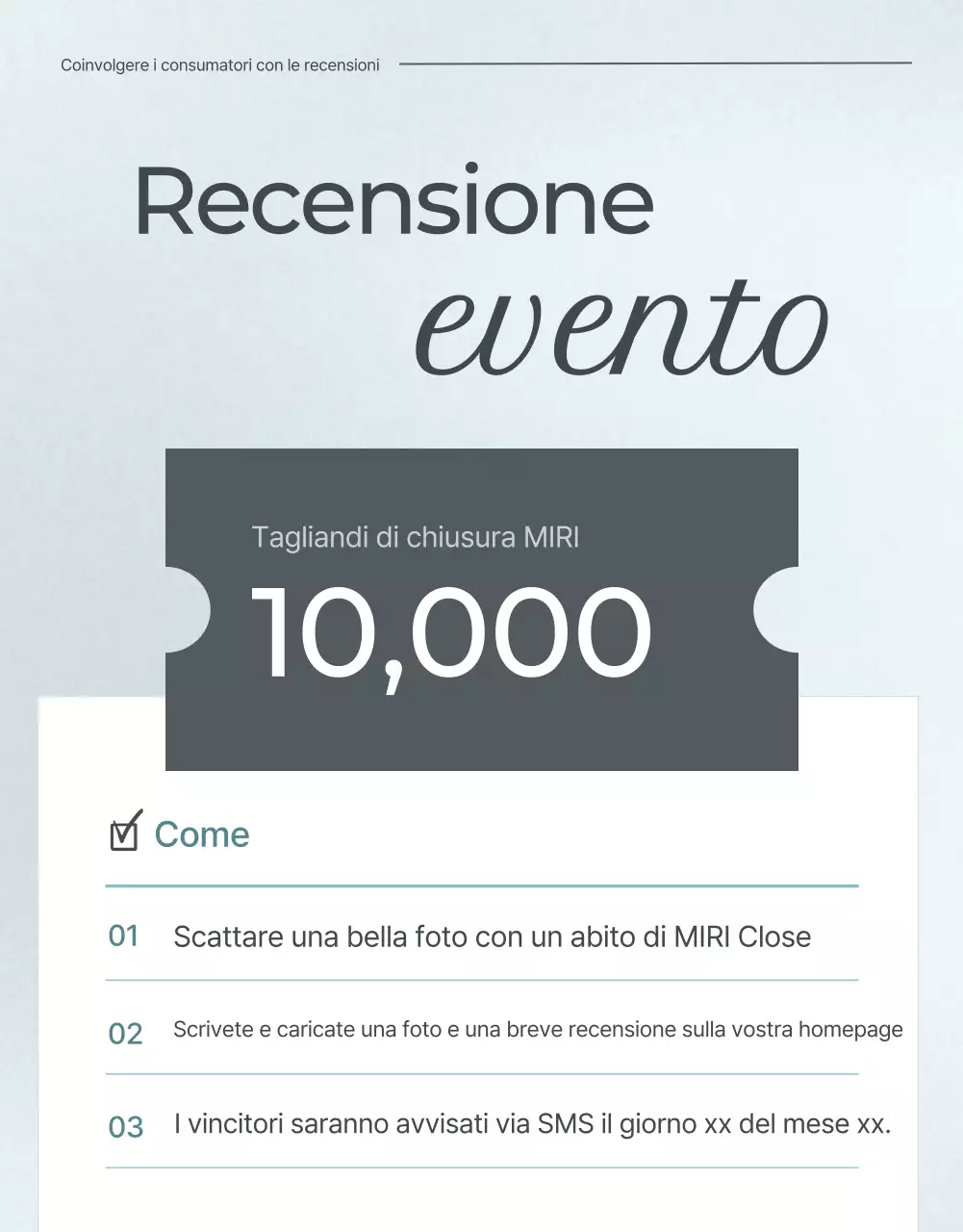 Promuovere un evento di rassegna di moda minimalista in azzurro e grigio