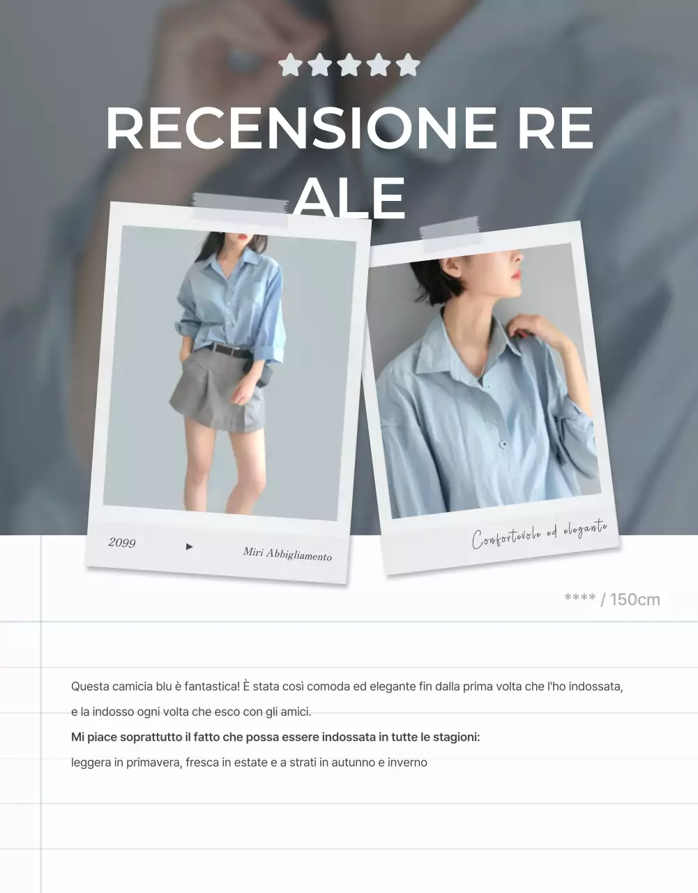 Promuovere un evento di rassegna di moda minimalista in azzurro e grigio