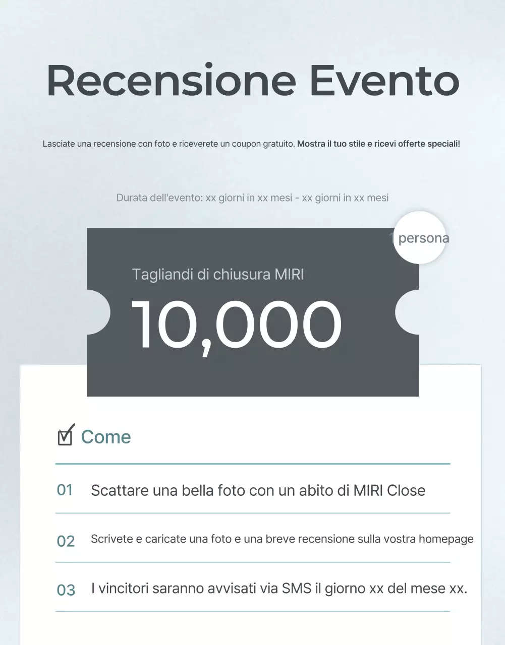 Promuovere un evento di rassegna di moda minimalista in azzurro e grigio