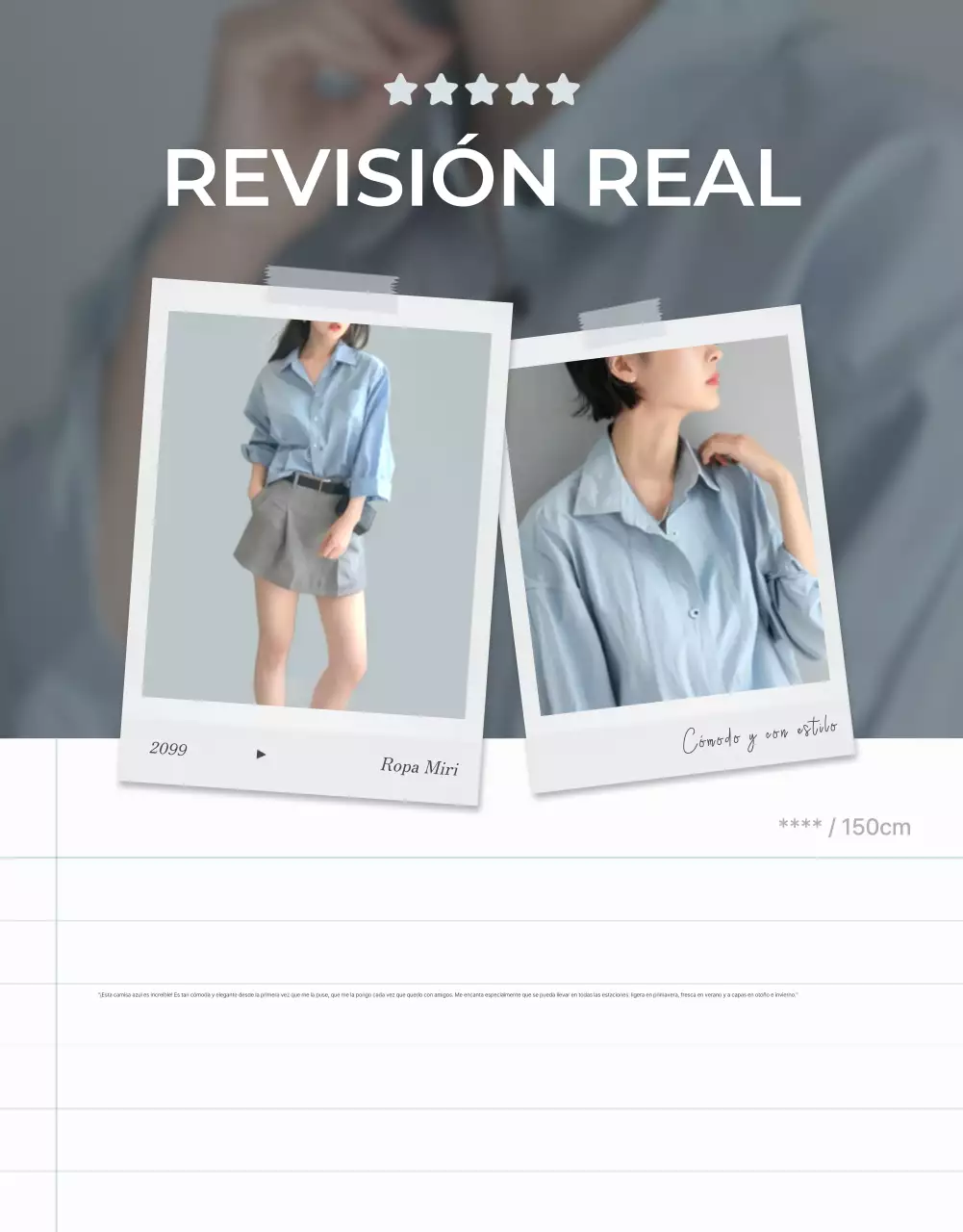 Promueva un evento de revisión de moda minimalista en azul claro y gris