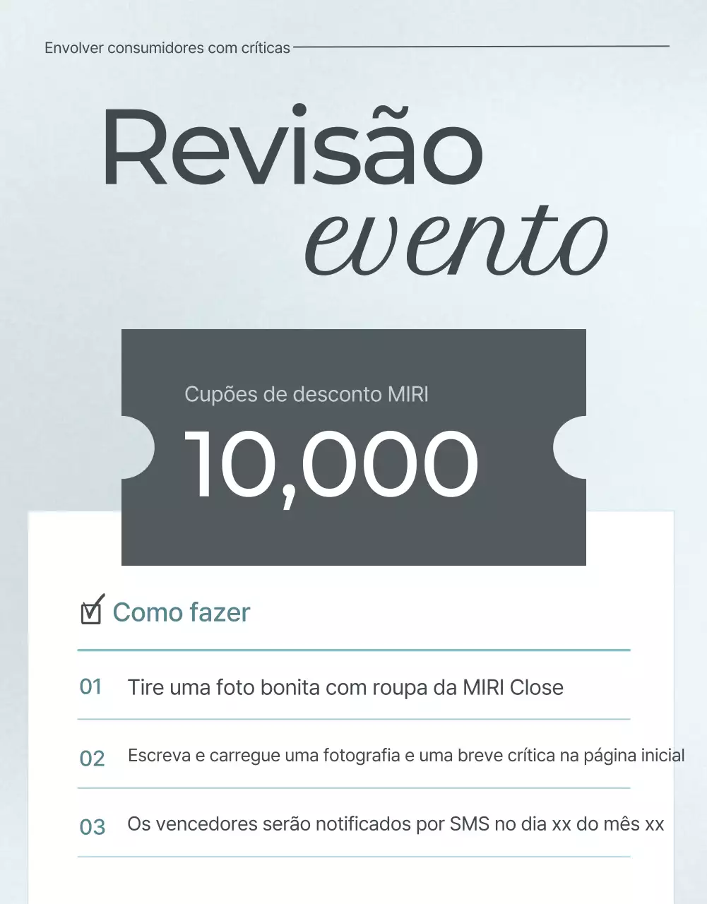Promover um evento de análise de moda minimalista em azul claro e cinzento