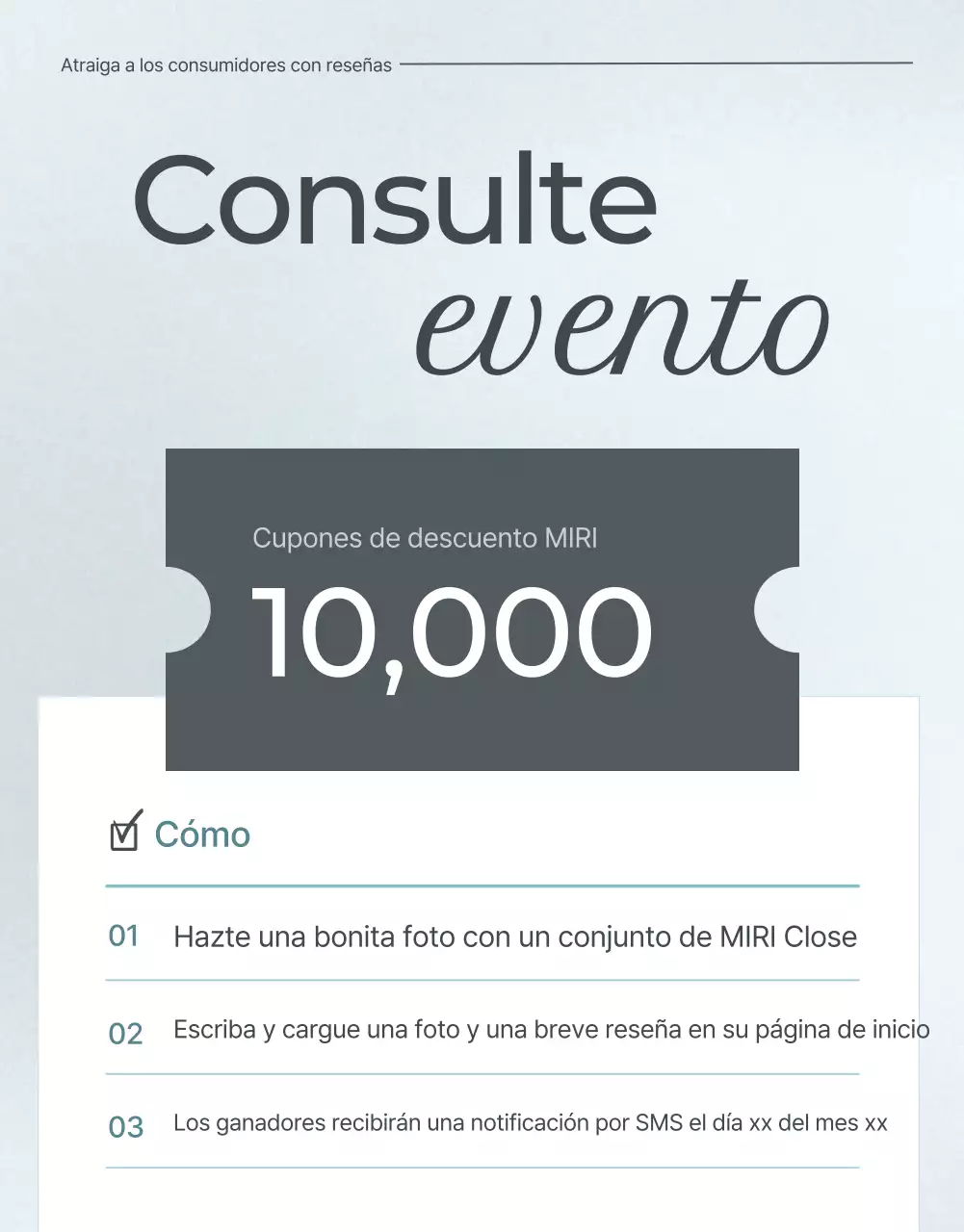 Promueva un evento de revisión de moda minimalista en azul claro y gris