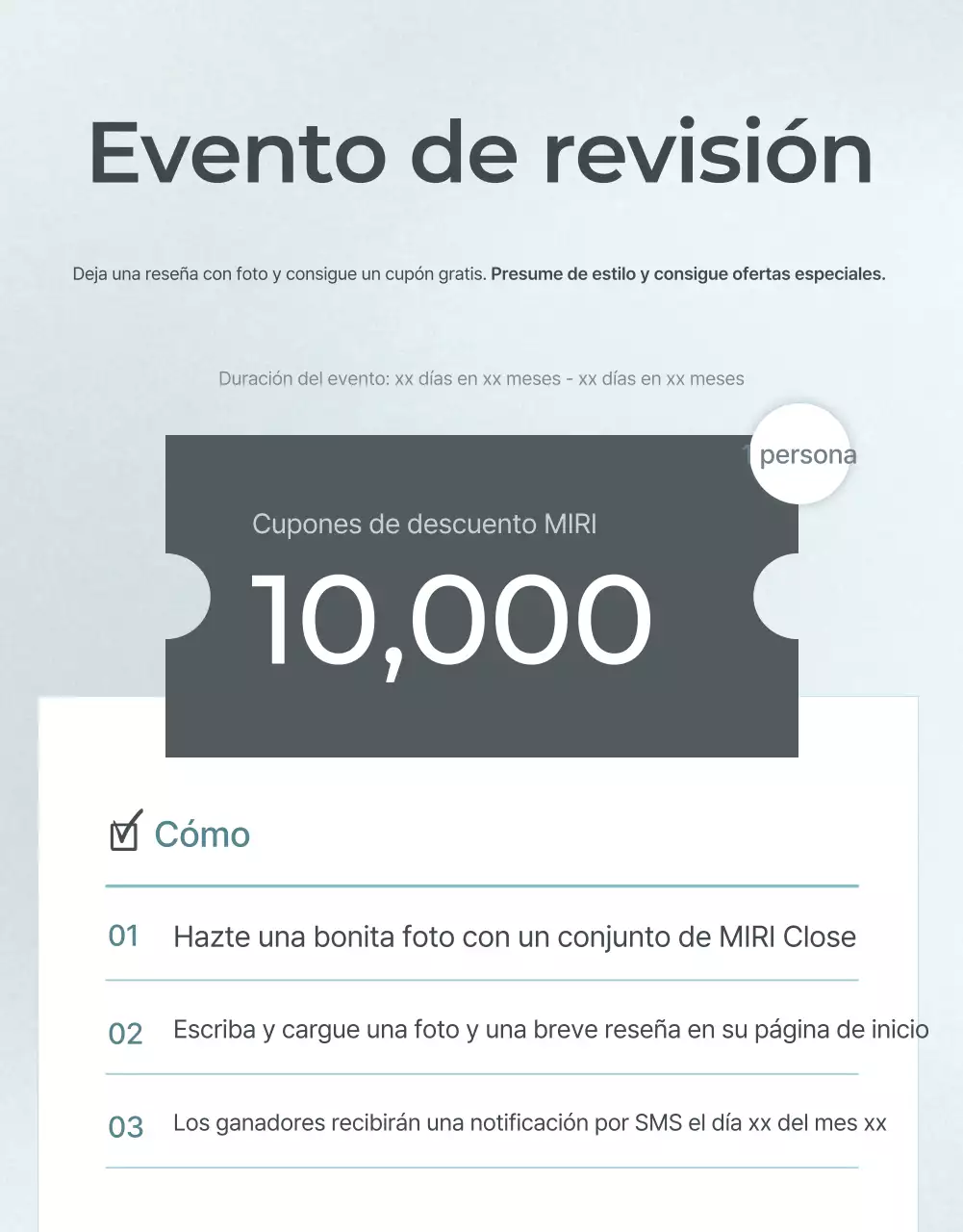Promueva un evento de revisión de moda minimalista en azul claro y gris