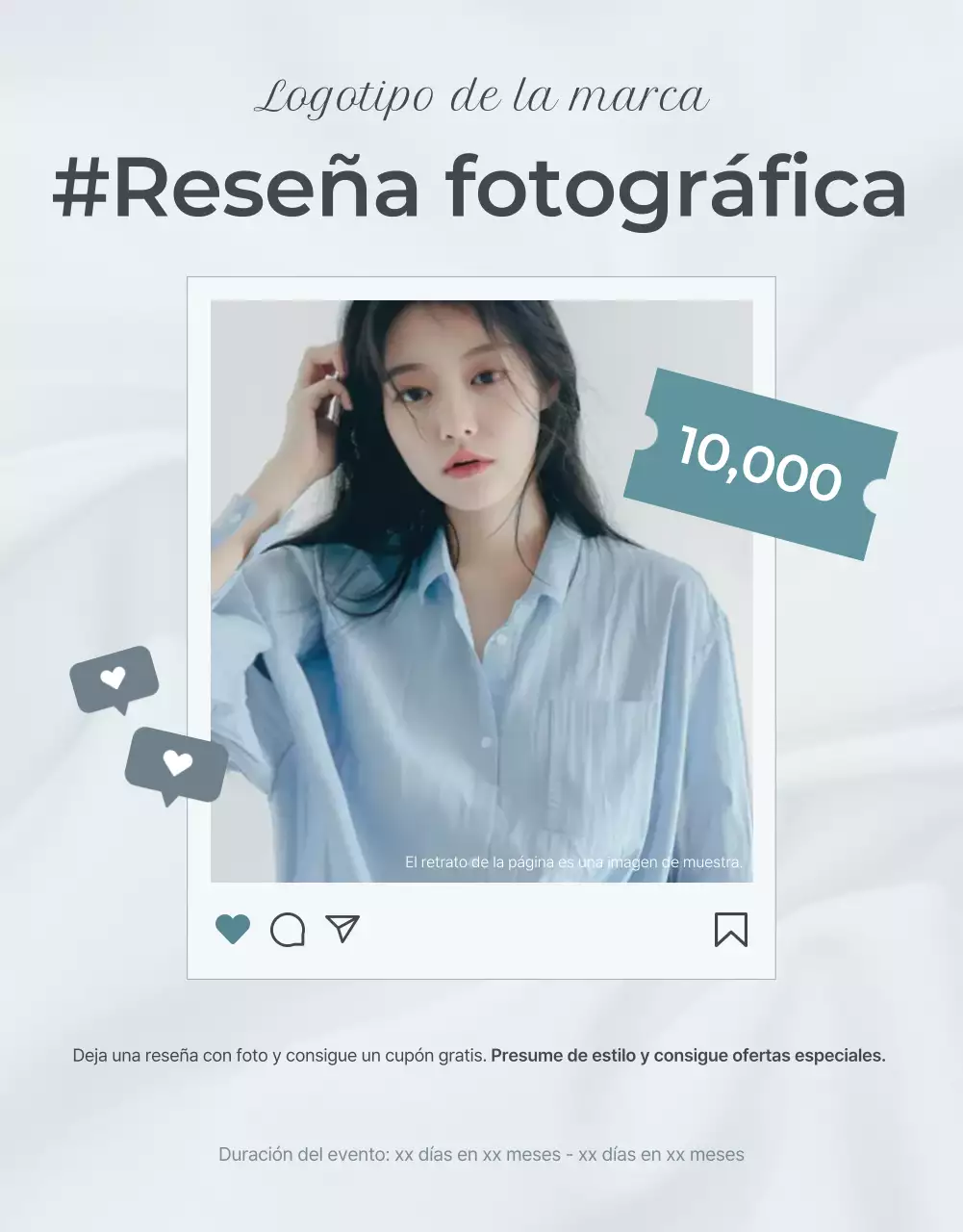 Promueva un evento de revisión de moda minimalista en azul claro y gris