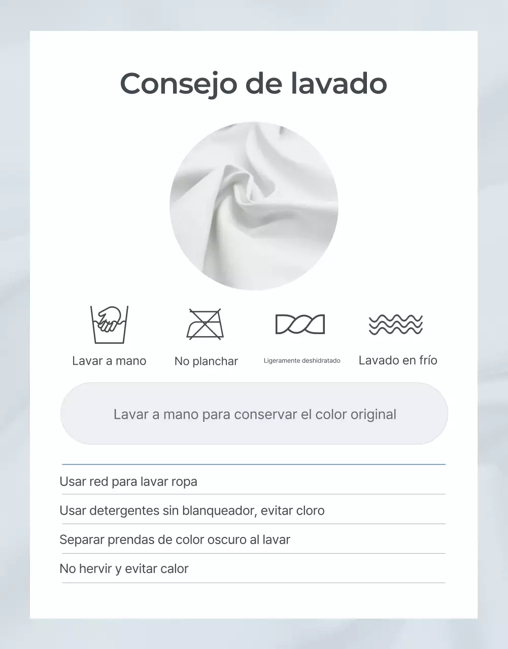 Promover la moda minimalista azul claro y gris orientación y precauciones