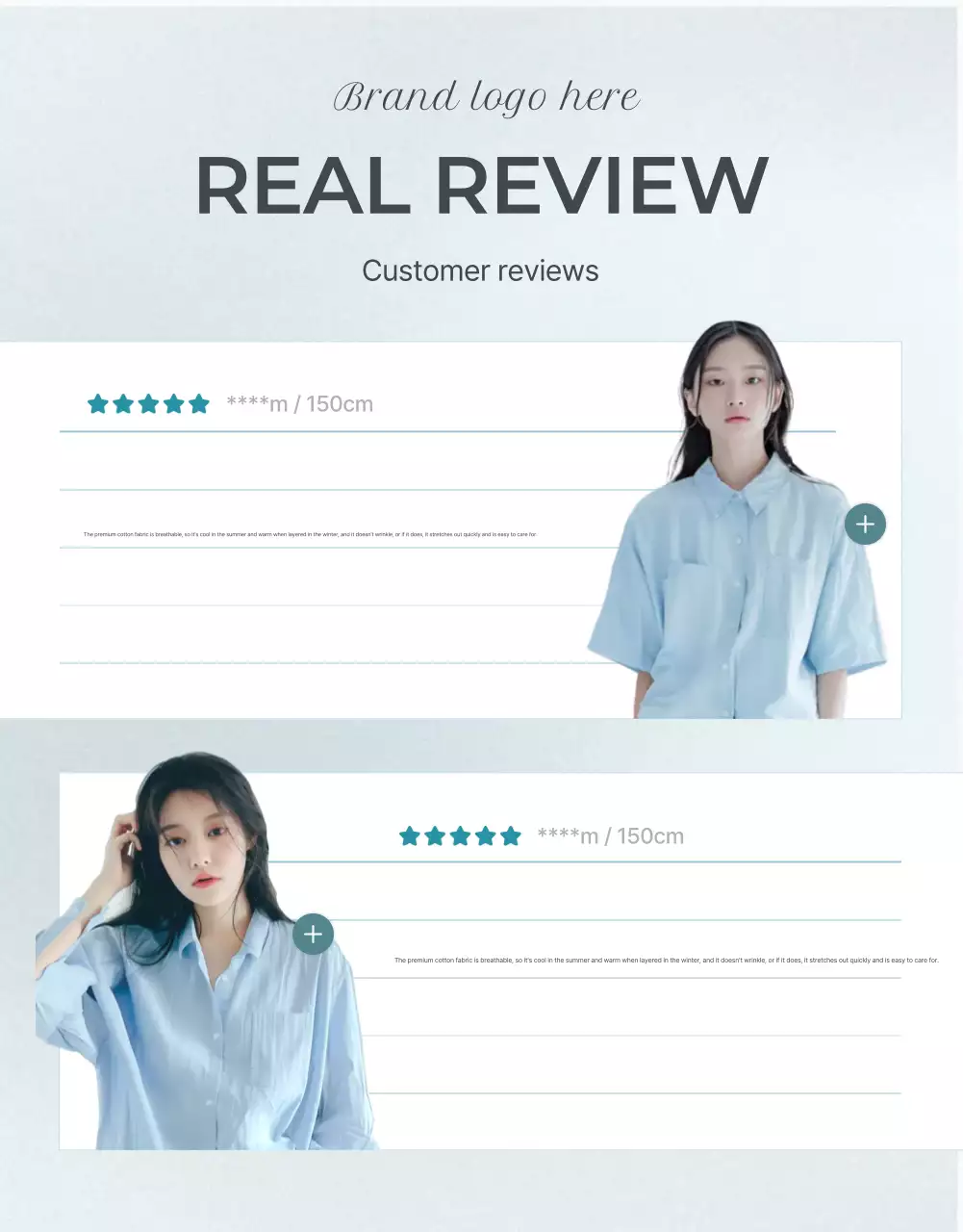 Quảng cáo trang chi tiết thời trang tối giản với màu xanh nhạt và xám