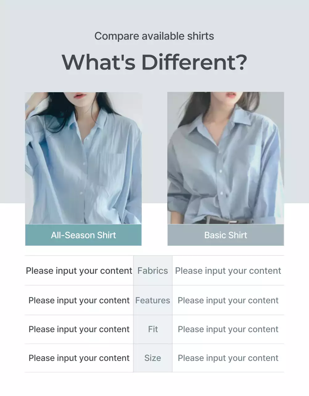 Quảng cáo trang chi tiết thời trang tối giản với màu xanh nhạt và xám