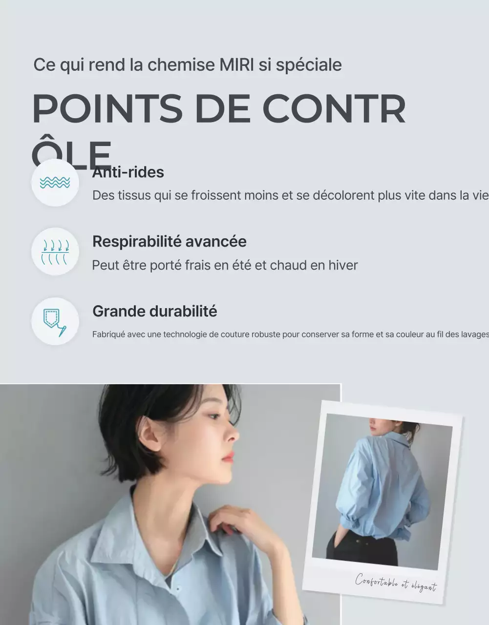Promouvoir une page d'information minimaliste sur la mode en bleu clair et en gris