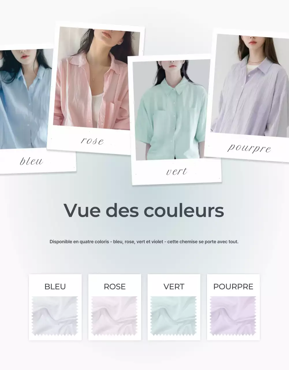 Promouvoir une page d'information minimaliste sur la mode en bleu clair et en gris