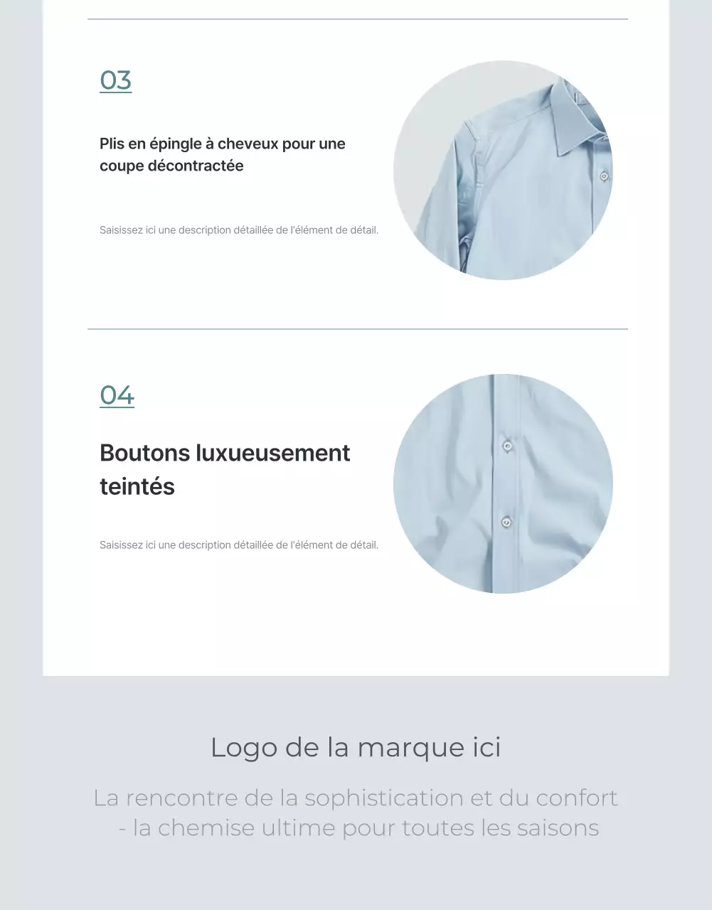 Promouvoir une page d'information minimaliste sur la mode en bleu clair et en gris