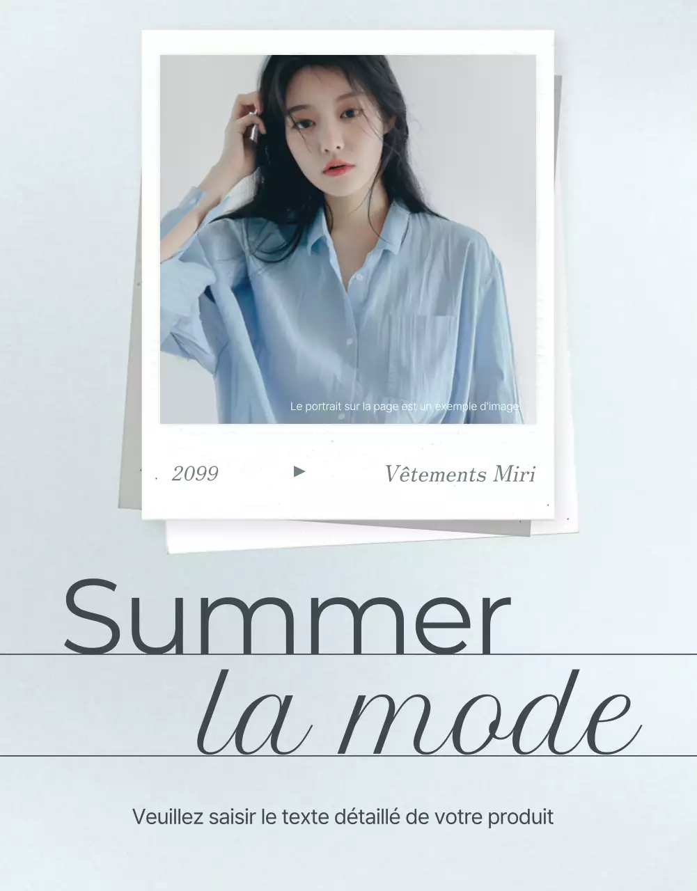 Promouvoir une page d'information minimaliste sur la mode en bleu clair et en gris