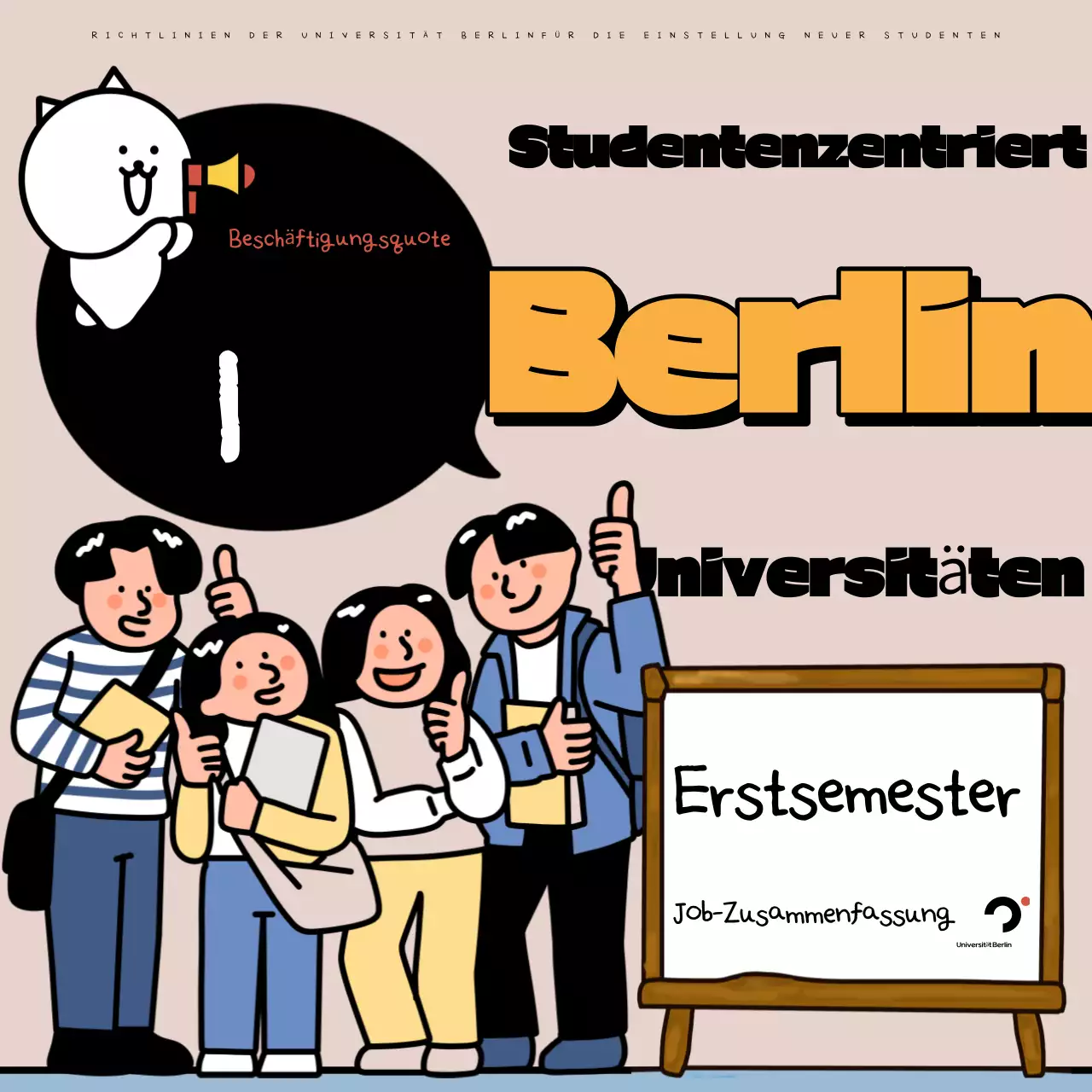 Beige-schwarze Pop-Art für die Hochschulwerbung